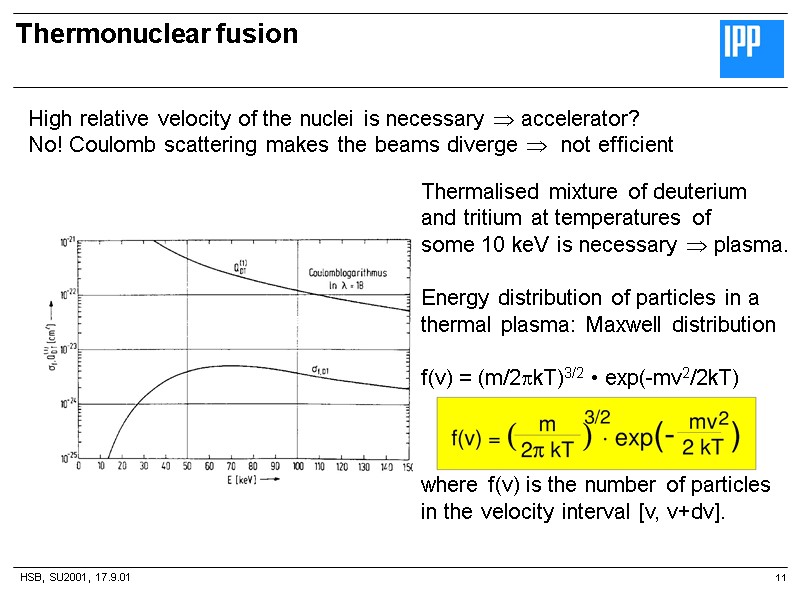 HSB, SU2001, 17.9.01 Thermonuclear fusion  11 High relative velocity of the nuclei is